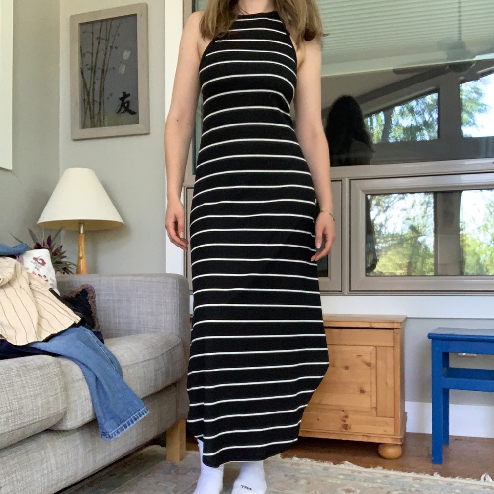 High neck striped maxi dress